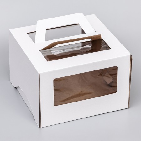 Box for cake 2 windows, with handles, white, 30 x 30 x 20 cm-1
