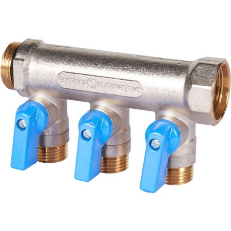 Collector Stout SMB 6211 341203, 1/2 ", 3 exits, with ball valves 3/4", blue pens