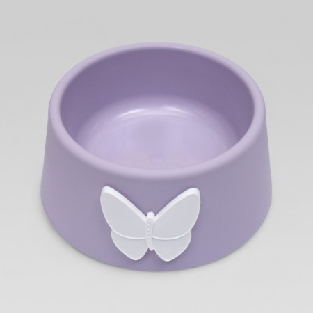 Universal bowl for animals 2 in 1 "butterfly" plastic, 14 x 8 cm, purple-1