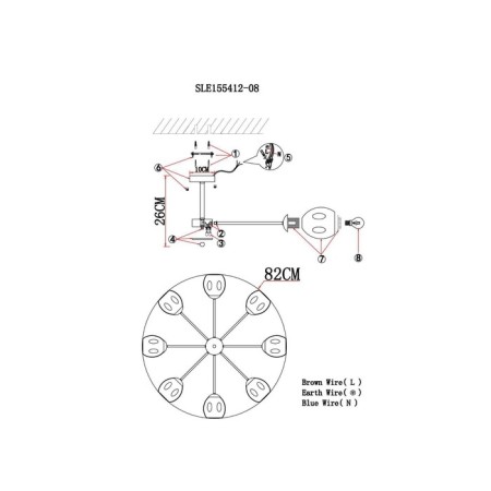 Ceiling EVOLUCE lamp. Sle155412-08. Pallo. 8x60 watts, E27, 90x90x25 cm, golden color-9