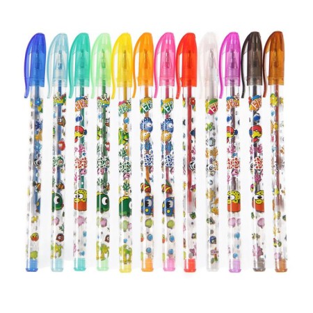 A set of gel pens, 12 colors, metallic, a body with a pattern, in a blister on a button-10
