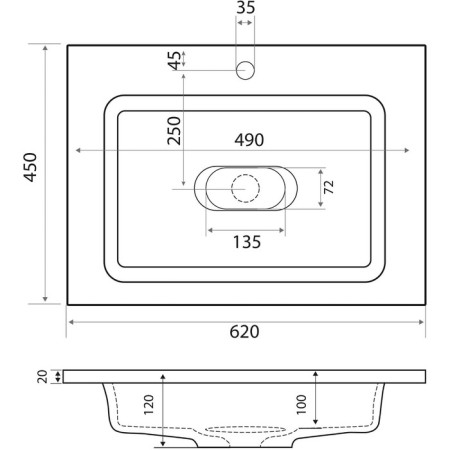 Snow -out sink uperwood modul 65 cm, rectangular-2
