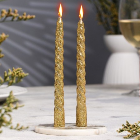A set of candles of twisted, 1.5x 15 cm, 2 pieces, sparkle, gold