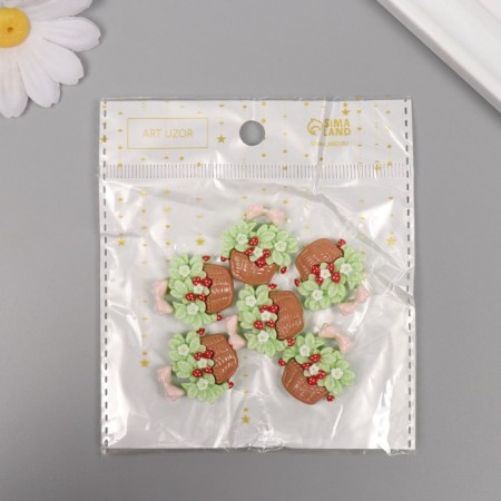 Decor for creativity plastic "Basket with flowers" set 6 Sh 2.5x2.4x0.8 cm-3