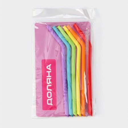 Silicone tubes for drinks of a share, 6 tubes (1 × 21.5 cm), brush-3