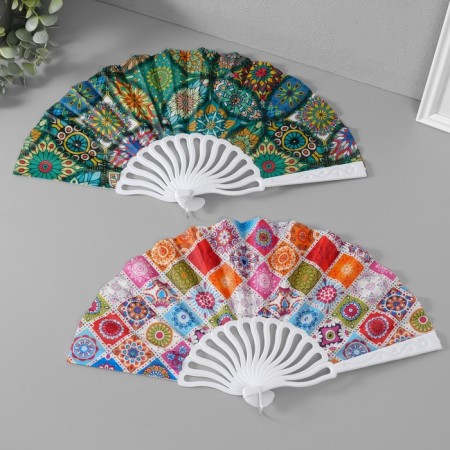Fan plastic, textiles "Eastern ornament" MIX 23 cm-1