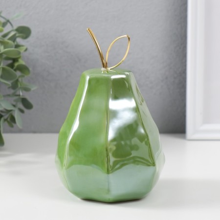 Souvenir ceramics, metal "Green pear with faces, with a twig" 10x10x16 cm-1