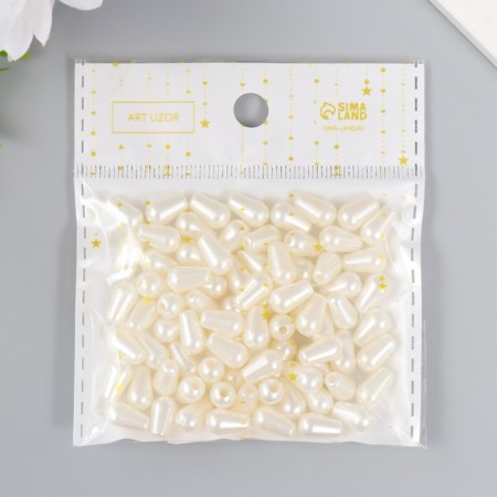 Beads for creativity plastic "elongated pearls" set of 15 g 1x0.8 cm-5