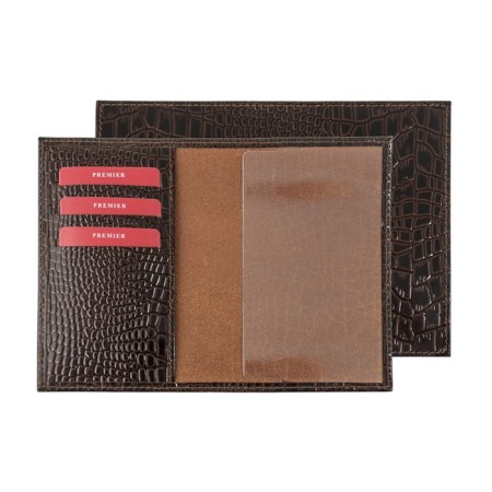 Cover for passport, card for maps, brown color
