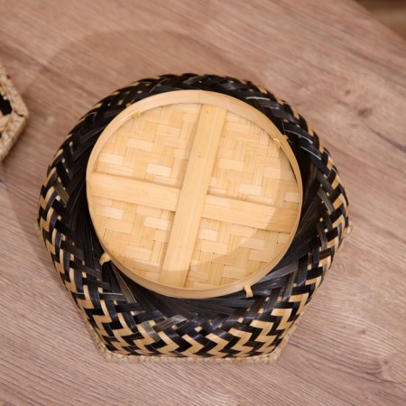Vase with a lid is weaved, from bamboo 25x20x12 cm-4