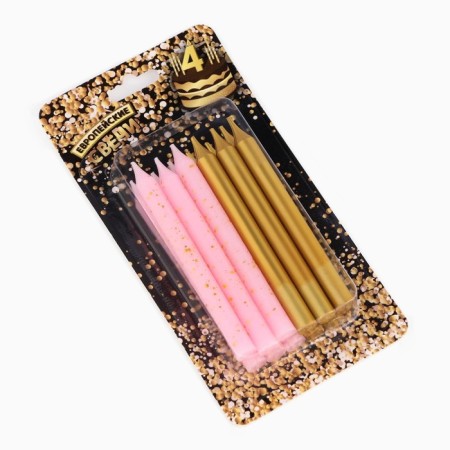 Set of candles for the Cake "Spark", 12 pcs, 8 cm, pink and gold metallic-8