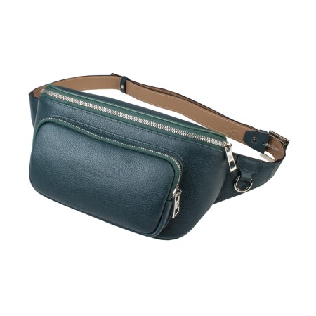 Waist bag, 2 parts on a zipper, adjustable belt, green color