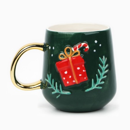 New Year! New Year's ceramic "gift" mug, 600 ml, green color-1