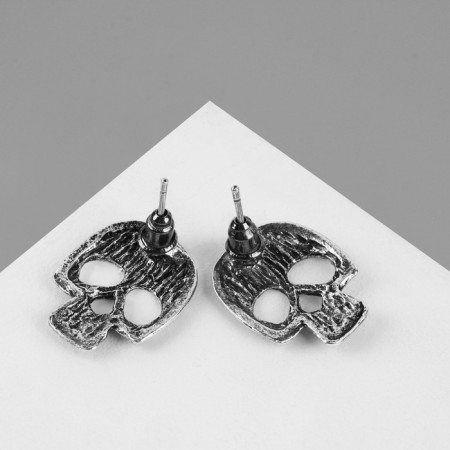 Earrings "Skull" openwork, color black silver-3