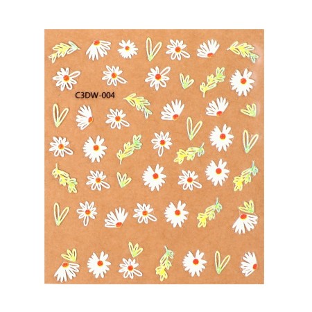 Nail stickers "White chamomile", voluminous, white/yellow color-4
