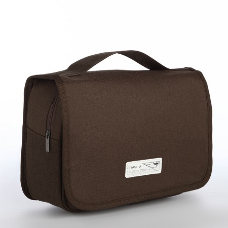 Cosmetic bag classic, 24*10*18, lightning departure, hook, brown
