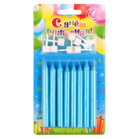 Set of candles for the Manhattan cake, 9 cm, 8 pcs, 24 minutes, blue metallic-2