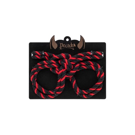 Handcuffs from the cotton rope "Knot-omega", 3.5 m, black and red color-3