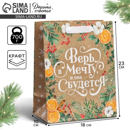 Craft vertical package “Believe me in a dream”, MS 18 x 23 x 10 cm, New Year