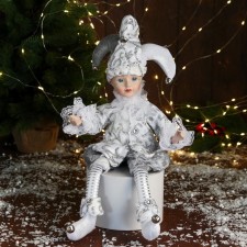 Новогодний шут "В нарядном костюмчике" музыка шевелит головой, 46 см, белый