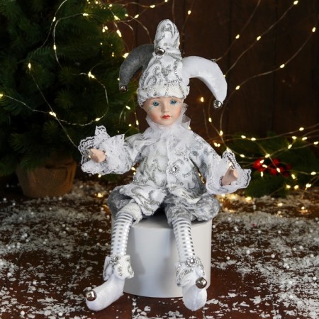 New Year's Jester "in an elegant suit" Music moves his head, 46 cm, white