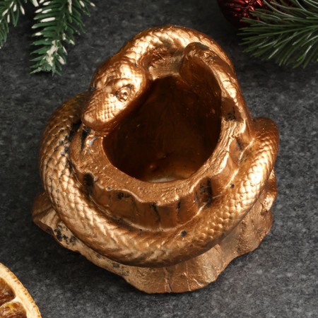 Kashpo "Snake on the stump" aged bronze, 10x10cm-2