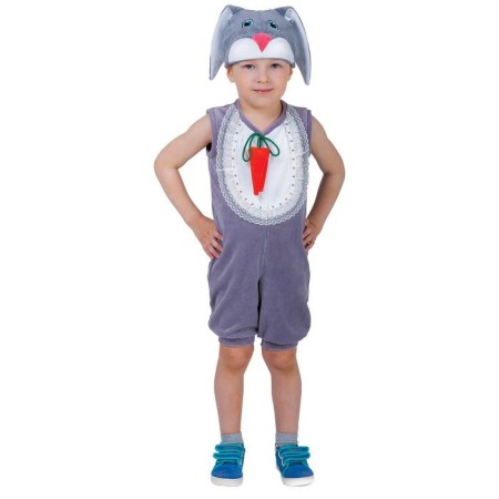 Carnival costume for the boy “Hare with breast”, velor, overalls, hat, from 1.5-3 years