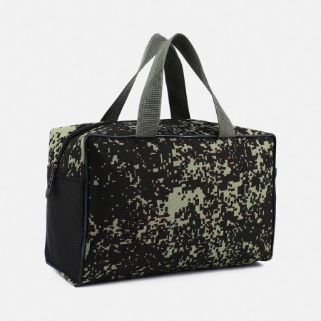 Cosmetic bag on a zipper, with a grid, khaki color/green
