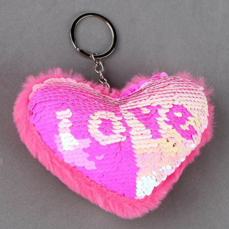 Soft toy "heart" with sequins, on a key fob, 10 cm, color fuchsia-1