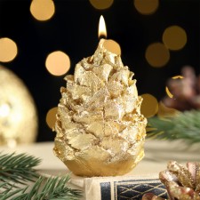 Varnished “bump” candle, gold, 6 cm