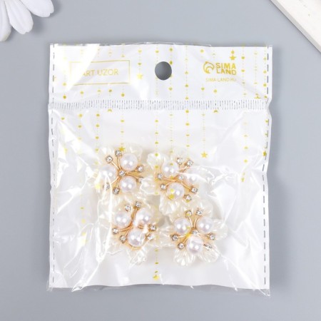 Decor for creativity Metal, plastic "Flower with pearls" rhinestones 1.8x3.4x3.4 cm-4