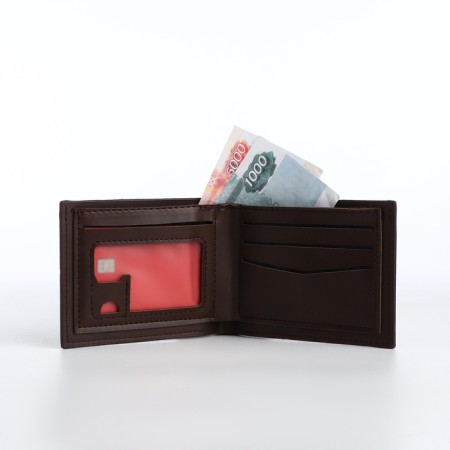 Male purse without fastening, department for cards, coins, brown color-5