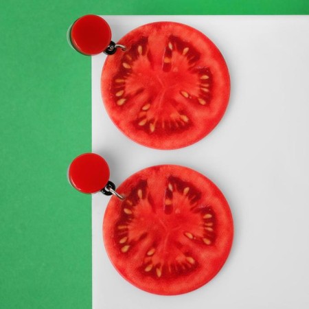 Earrings plastic "goodies" tomatoes, red color-1