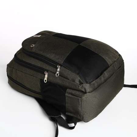 Youth backpack from textiles, 2 departments, 4 pockets, green color-4