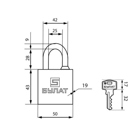 The castle of the hinged "Bulat" Armed Forces 1150, brass, d = 9 mm-2