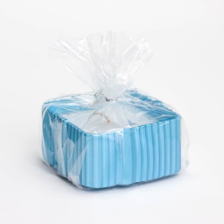 Candle "Square" in a candlestick with narrow faces of gypsum, 7.5x3.5cm, blue-4
