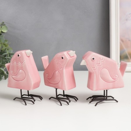 Souvenir Ceramics "Pink Birds - Geometry" Set 3 pcs 11.5x11x6 cm-1
