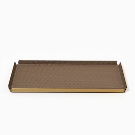 Metal tray, eco -leather rectangular 37.5 x 18.5 cm, brown color-7