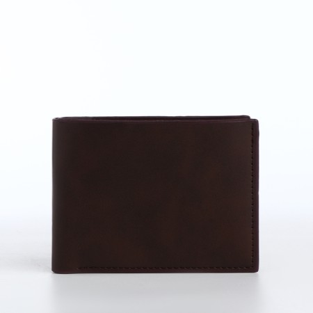 Male purse without fastening, department for cards, coins, brown color