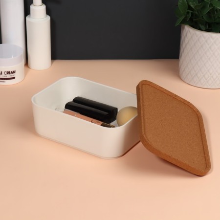 Korely cosmetic storage container, with a lid, 15.9 × 11.4 × 6.5 cm, ivory color-2