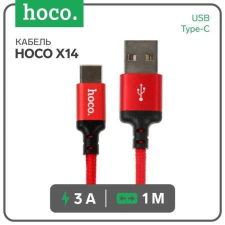 Hoco X14 Times Speed, Type-s-USB, 3 A, 1 m, black and red