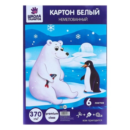 Cardboard White A4, 6 sheets, premium talent school, mercenary, block 370 g/m2