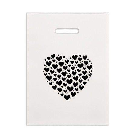 Polyethylene "heart" package white-black 30x40 cm 50 μm