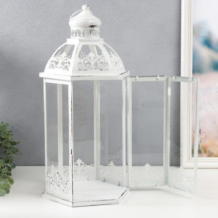 Summary metal, glass "Lantern-openwork tower" Nr 3 pcs D-8, 13, 16 cm white 48x23 cm-4