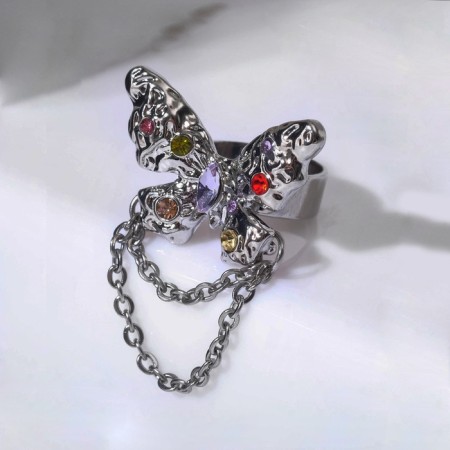 Ring "Butterfly" with a chain, color in silver, dimensionless-2