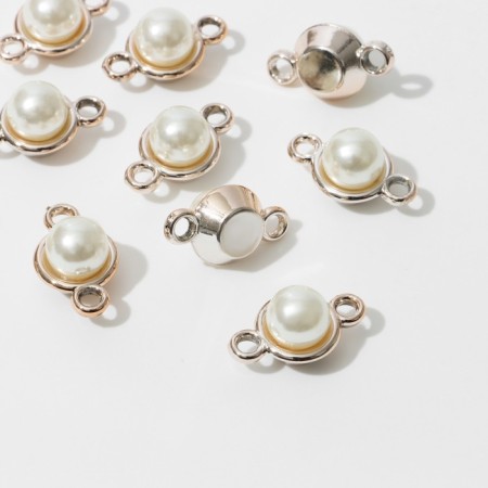 Connector "Pearl", ball 2.2 × 1.3 × 0.8 cm, (set 10 pcs.), The color is white in gold