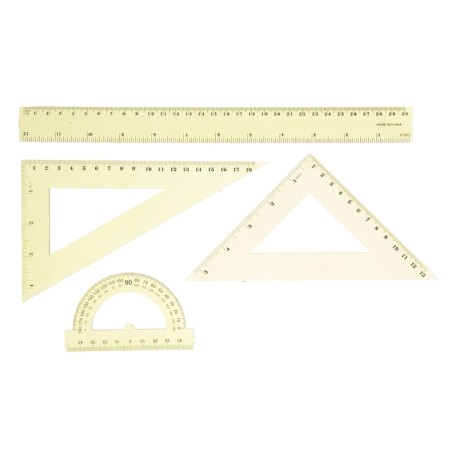 Geometric set: ruler 30 cm, 2 squares, transport, tinted, mix-1