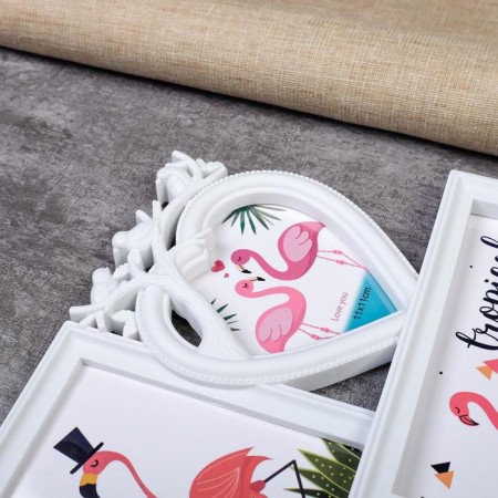 Photo frame plastic in 3 photos 11x11, 13x18 cm "Birds on a branch" white 29x29 cm-2