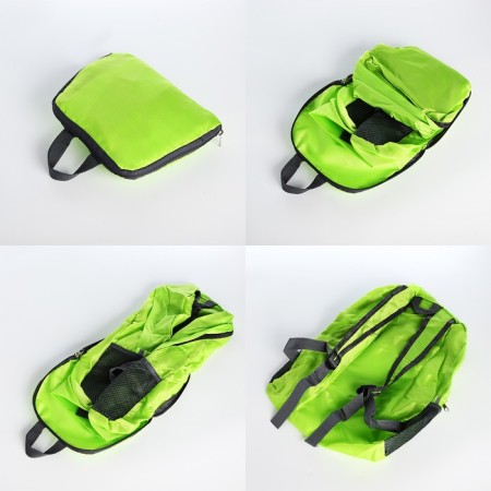Folding backpack, lightning department, external pocket, 2 side pockets, green color-7