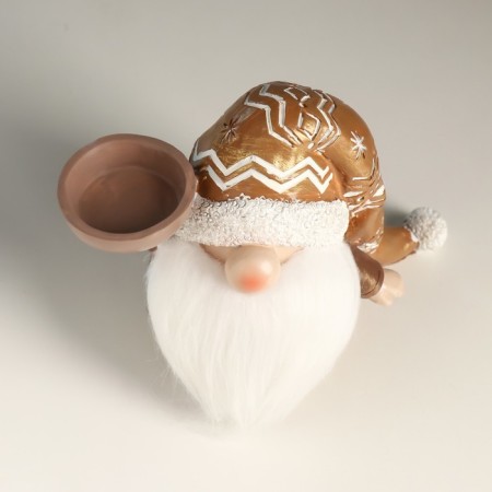 Polystone candlestick for 1 candle "Santa Claus in a gold cap with patterns" 18x9.5x13 cm-4